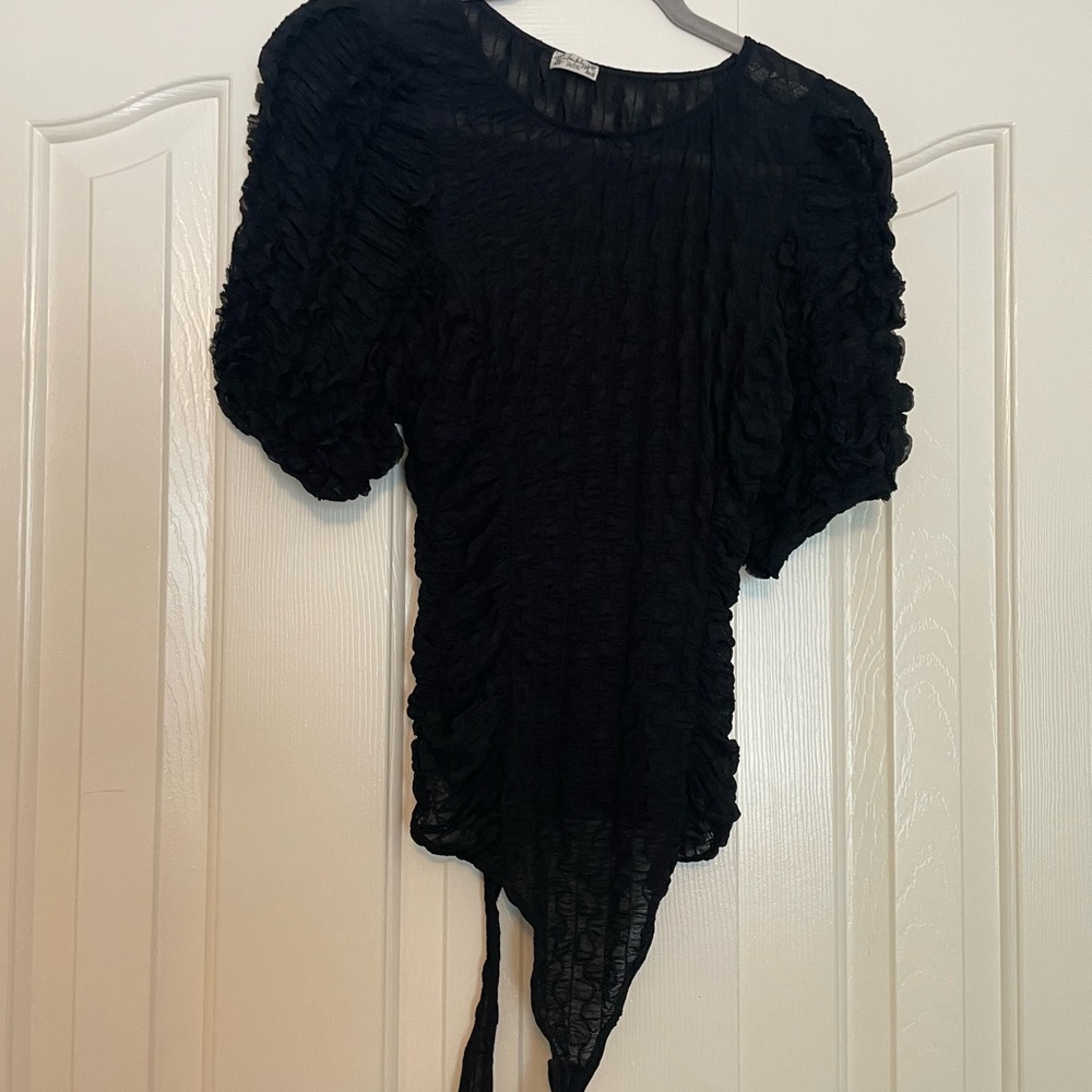 Free People Black Ruched Blouse